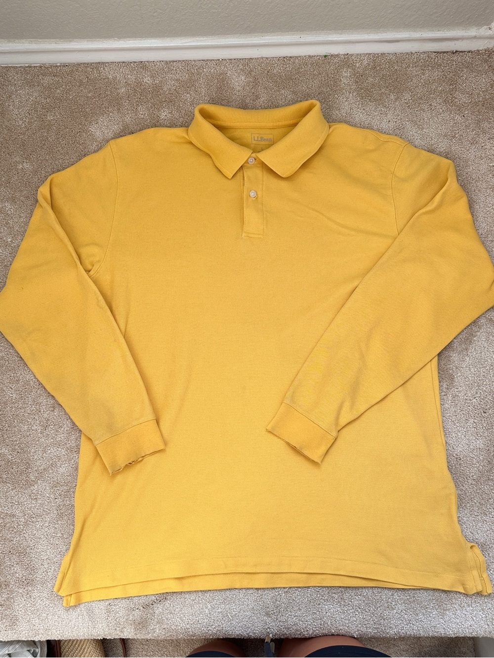 L.L.Bean Men’s L Yellow Long Sleeve Polo Shirt Classic Preppy